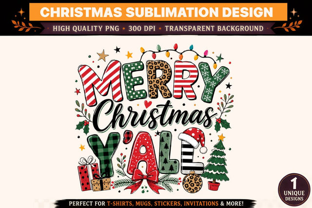 Merry Christmas Y’all PNG, Christmas Sublimation Design, Southern Christmas T-Shirt, Holiday DTF PNG, Festive Xmas Shirt Sublimation BlackCatsMedia 