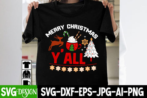 Merry Christmas Y'all SVG Cut File, Merry Christmas Y'all SVG Design, Merry Christmas Y'all Sublimation Design SVG BlackCatsMedia 