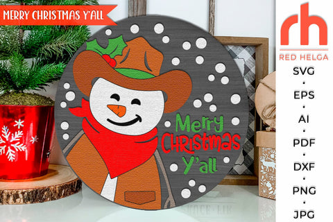 Merry Christmas Y’all SVG, Layered Xmas Door Sign Cut File SVG RedHelgaArt 