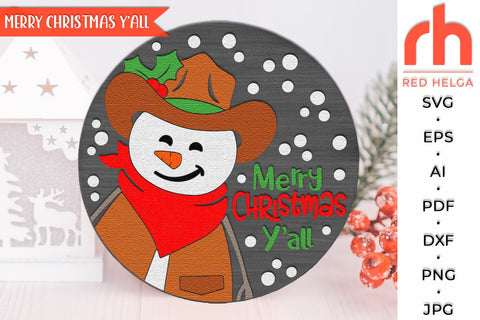 Merry Christmas Y’all SVG, Layered Xmas Door Sign Cut File SVG RedHelgaArt 