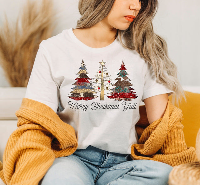 Merry Christmas Y'all Trees | Southern Holiday Typography PNG | Rustic Christmas Design Sublimation Print Perfect Design Shop 