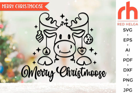 Merry Christmoose SVG, Moose with Baubles DXF, Christmas Scene Cut File, Xmas Window Decor, Holiday Design Vector, Winter Theme, Elk Outline SVG RedHelgaArt 