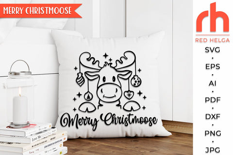 Merry Christmoose SVG, Moose with Baubles DXF, Christmas Scene Cut File, Xmas Window Decor, Holiday Design Vector, Winter Theme, Elk Outline SVG RedHelgaArt 
