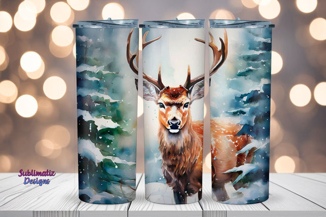 Merry Deer Christmas Tumbler Wrap | 20 oz Skinny Tumbler Wrap Sublimation Christmas Design Sublimation Sublimatiz Designs 