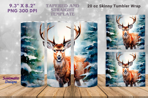 Merry Deer Christmas Tumbler Wrap | 20 oz Skinny Tumbler Wrap Sublimation Christmas Design Sublimation Sublimatiz Designs 