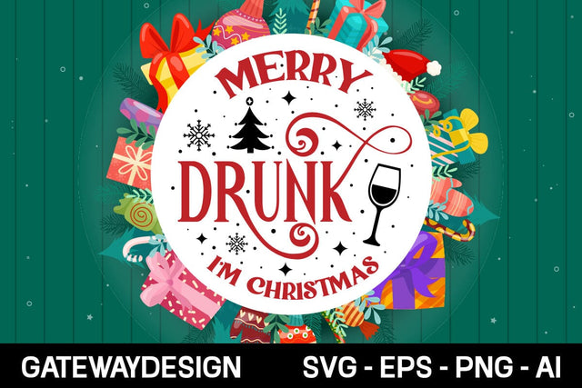 Merry Drunk I'm Christmas Round Sign Svg Design SVG designmaster24 