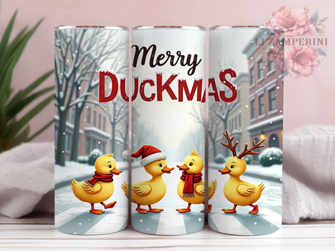 Merry Ducksmas, Festive Ducks, Santa Hats Tumbler, Christmas Tumbler, Sublimation Design, Cute Ducks, Holiday Decor Sublimation Li Zamperini 