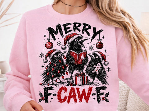 Merry F-Caw-F Crows Christmas Grunge PNG SVG DesignDestine 
