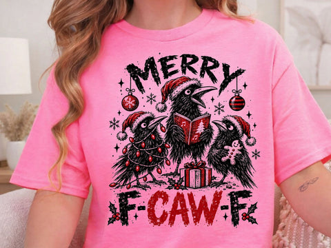 Merry F-Caw-F Crows Christmas Grunge PNG SVG DesignDestine 