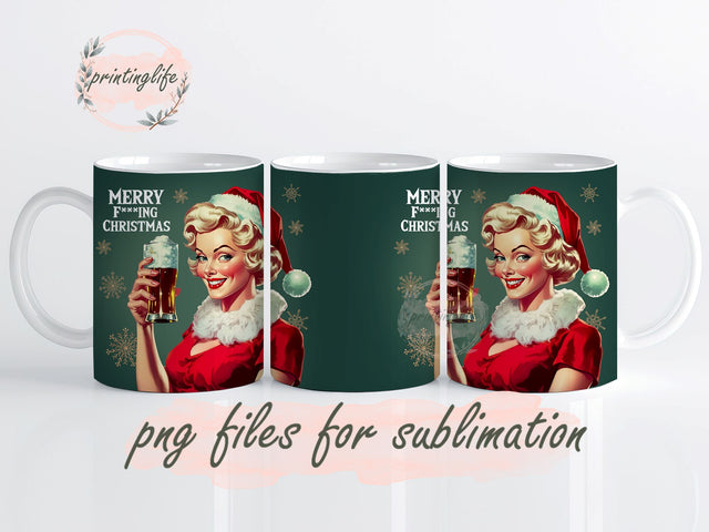 Merry F-ing Christmas Sublimation Designs, Christmas Mug Wrap, Cartoon PNG Digital 11oz Sublimation PrintingLife 