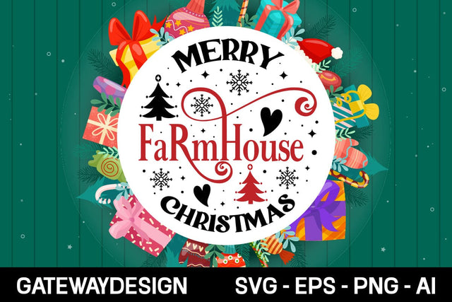 Merry Farmhouse Christmas Round Sign Svg Design SVG designmaster24 
