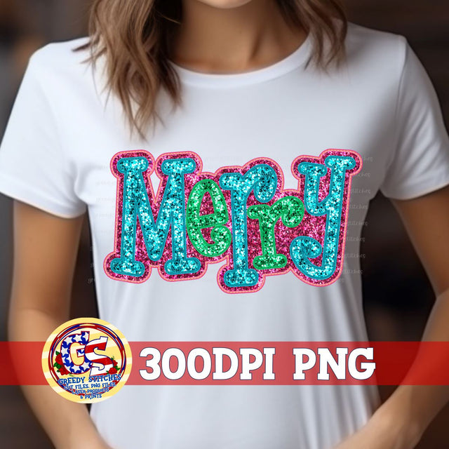 Merry Faux Embroidery Sequin PNG Sublimation Greedy Stitches 