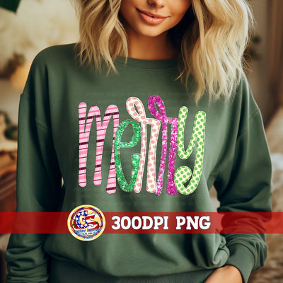 Merry Faux Embroidery Sequins Applique PNG Sublimation Greedy Stitches 