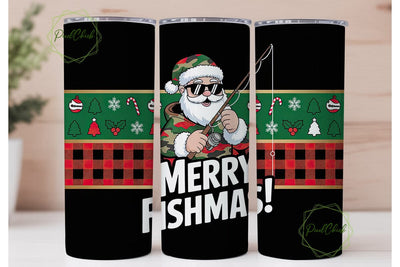 Merry Fishmas Tumbler Wrap PNG Sublimation PixelChick 