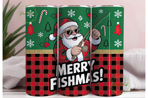 Merry Fishmas Tumbler Wrap PNG Sublimation PixelChick 