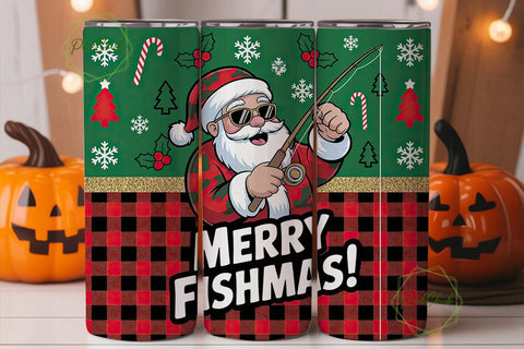 Merry Fishmas Tumbler Wrap PNG Sublimation PixelChick 