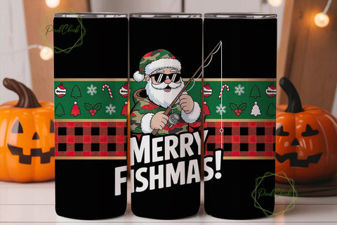 Merry Fishmas Tumbler Wrap PNG Sublimation PixelChick 