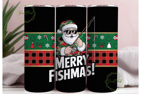 Merry Fishmas Tumbler Wrap PNG Sublimation PixelChick 