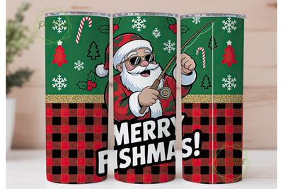 Merry Fishmas Tumbler Wrap PNG Sublimation PixelChick 