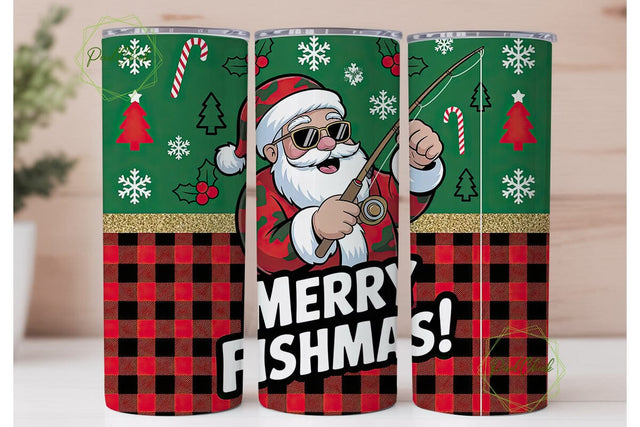 Merry Fishmas Tumbler Wrap PNG Sublimation PixelChick 