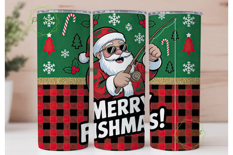Merry Fishmas Tumbler Wrap PNG Sublimation PixelChick 