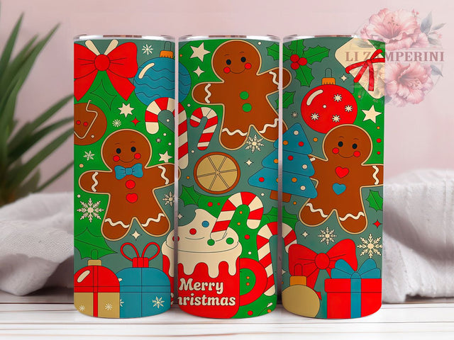 Merry Gingerbread Christmas Tumbler, Merry Christmas Wrap, Cute Gingerbread Design, Sublimation Cup, 20oz Skinny Tumbler, Holiday Cookie Drinkware, Festive Christmas Style Sublimation Li Zamperini 