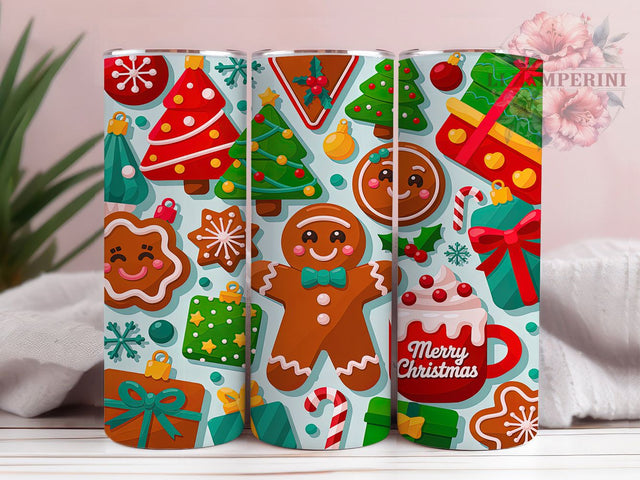 Merry Gingerbread Christmas Tumbler, Merry Christmas Wrap, Cute Gingerbread Design, Sublimation Cup, 20oz Skinny Tumbler, Holiday Cookie Drinkware, Festive Christmas Style Sublimation Li Zamperini 