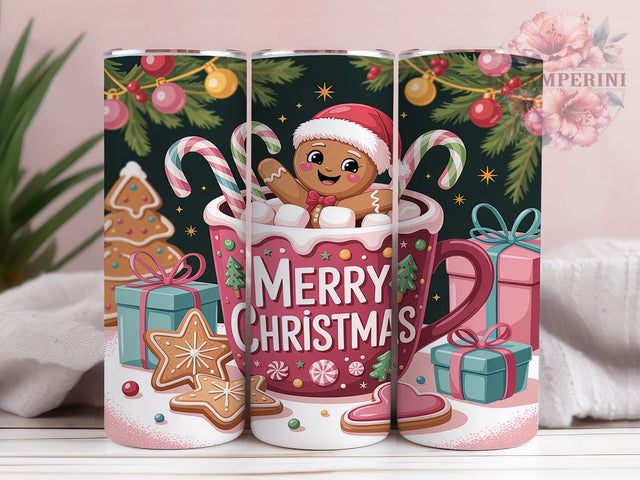 Merry Gingerbread Man Tumbler, Merry Christmas Wrap, Holiday Cookie Sublimation Design, Cute Gingerbread Cup, 20Oz Skinny Tumbler Wrap, Festive Christmas Mug, Sweet Holiday Design Sublimation Li Zamperini 
