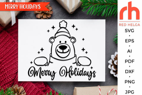 Merry Holidays SVG, Peeping Polar Bear DXF, Christmas Scene Cut File, Xmas Window Decor, Holiday Design Vector, Winter Theme, Bear Outline SVG RedHelgaArt 