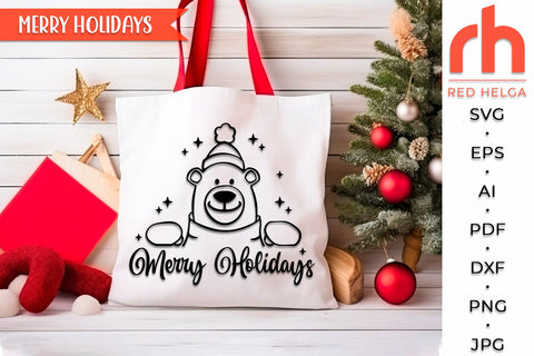 Merry Holidays SVG, Peeping Polar Bear DXF, Christmas Scene Cut File, Xmas Window Decor, Holiday Design Vector, Winter Theme, Bear Outline SVG RedHelgaArt 