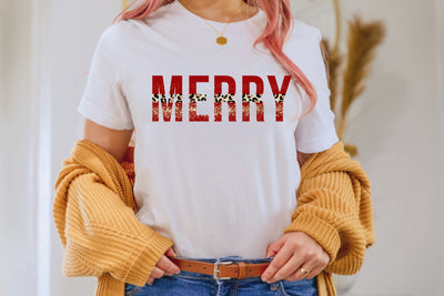 Merry Leopard Glitter | Animal Print Christmas Typography PNG | Red Gold Holiday Design Sublimation Print Perfect Design Shop 