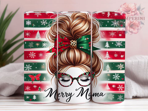 Merry Mama Tumbler, Christmas Mama Gift, Messy Bun Design, 20oz Sublimation Wrap, Holiday Drinkware, Mom Life Tumbler, Festive Mama Decor Sublimation Li Zamperini 