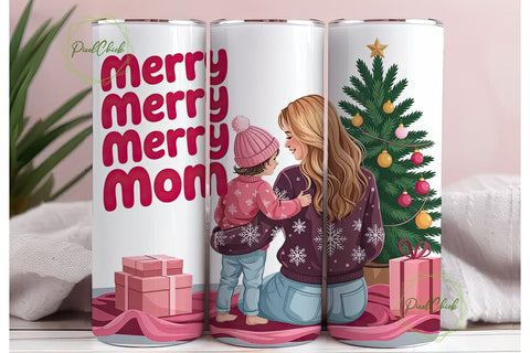 Merry Mom Christmas Tumbler Wrap Sublimation PixelChick 