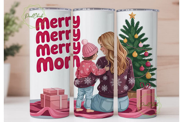 Merry Mom Christmas Tumbler Wrap Sublimation PixelChick 