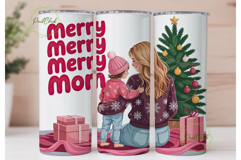 Merry Mom Christmas Tumbler Wrap Sublimation PixelChick 