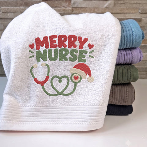 Merry Nurse Christmas Embroidery Design – Santa Hat Stethoscope Holiday Nurse Machine Embroidery File Embroidery/Applique DESIGNS PatternFeed8 