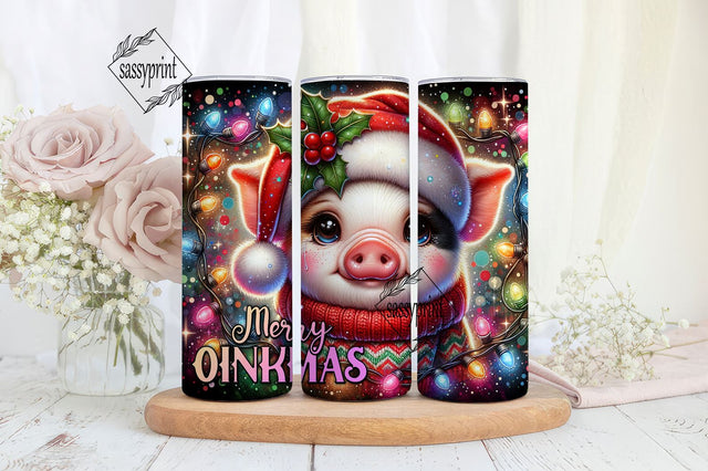 Merry Oinkmas 20 oz Skinny Tumbler Wrap Sublimation Design Digital Download PNG Sublimation sassyprint 
