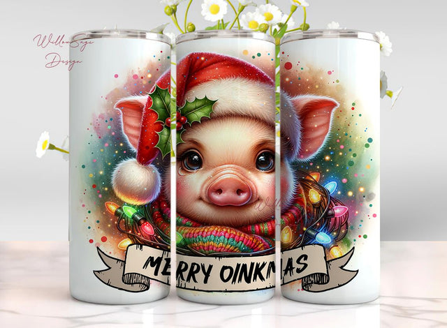 Merry Oinkmas 20 oz Skinny Tumbler Wrap Sublimation Design Digital Download PNG Sublimation WillowSageDesign 