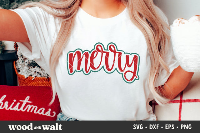 Merry Outlined SVG | Christmas Shirt SVG SVG Wood And Walt 