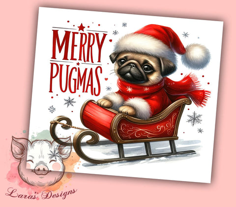 Merry Pugmas 20 oz Skinny Tumbler Sublimation Design, Straight & Tapered Tumbler Png, Pug Christmas Tumbler Png, Digital Download PNG Sublimation Lara' s Designs 