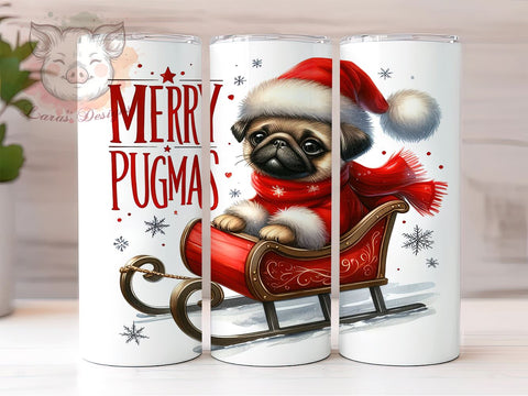 Merry Pugmas 20 oz Skinny Tumbler Sublimation Design, Straight & Tapered Tumbler Png, Pug Christmas Tumbler Png, Digital Download PNG Sublimation Lara' s Designs 