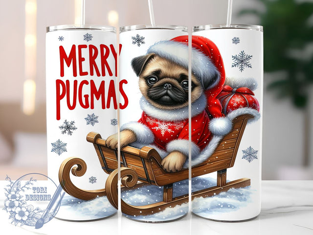 Merry Pugmas 20oz Skinny Tumbler PNG, Pug Christmas Tumbler Sublimation Wrap, Straight & Tapered Tumbler Wrap, Instant Digital Download Sublimation ToriDesigns 