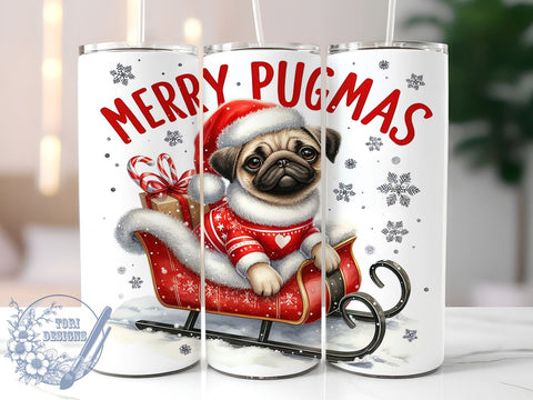 Merry Pugmas 20oz Skinny Tumbler PNG, Pug Christmas Tumbler Sublimation Wrap, Straight & Tapered Tumbler Wrap, Instant Digital Download Sublimation ToriDesigns 