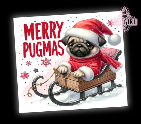 Merry Pugmas 20oz Tumbler Wrap Sublimation Design, Straight Tapered Tumbler Wrap, Pug Christmas Tumbler Png, Instant Digital Download Sublimation SvggirlplusArt 