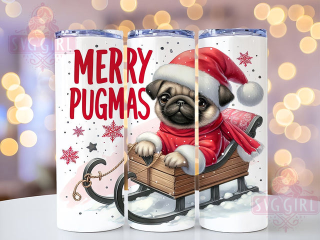 Merry Pugmas 20oz Tumbler Wrap Sublimation Design, Straight Tapered Tumbler Wrap, Pug Christmas Tumbler Png, Instant Digital Download Sublimation SvggirlplusArt 