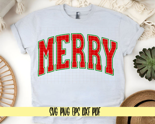 Merry Red and Green Varsity Christmas - Retro Holiday Design - Digital Cut File for Cricut -SVG PNG PDF DXF EPS SVG DigitalDesigns365 