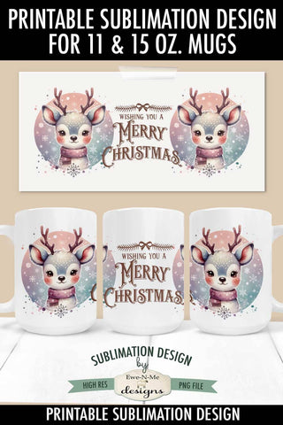 Merry Retro Reindeer | 11 & 15 oz Mug Sublimation Design Sublimation Ewe-N-Me Designs 