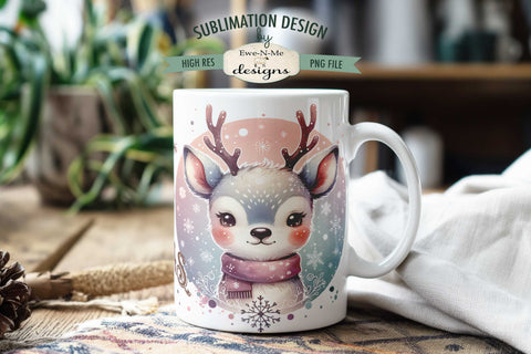 Merry Retro Reindeer | 11 & 15 oz Mug Sublimation Design Sublimation Ewe-N-Me Designs 