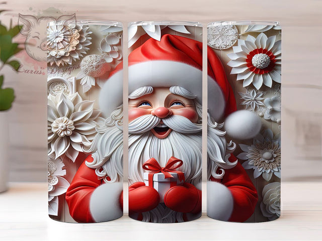 Merry Santa Christmas Tumbler, Christmas Wrap Design, Holiday Drinkware, Sublimation Cup, 20oz Skinny Tumbler, Festive Pattern, Merry Christmas Sublimation Lara' s Designs 