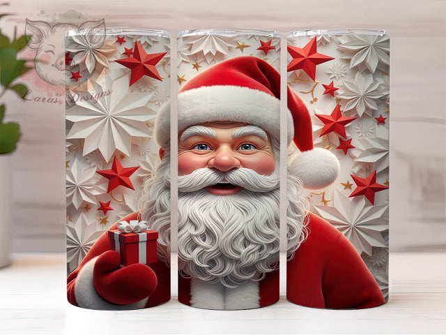 Merry Santa Christmas Tumbler, Christmas Wrap Design, Holiday Drinkware, Sublimation Cup, 20oz Skinny Tumbler, Festive Pattern, Merry Christmas Sublimation Lara' s Designs 